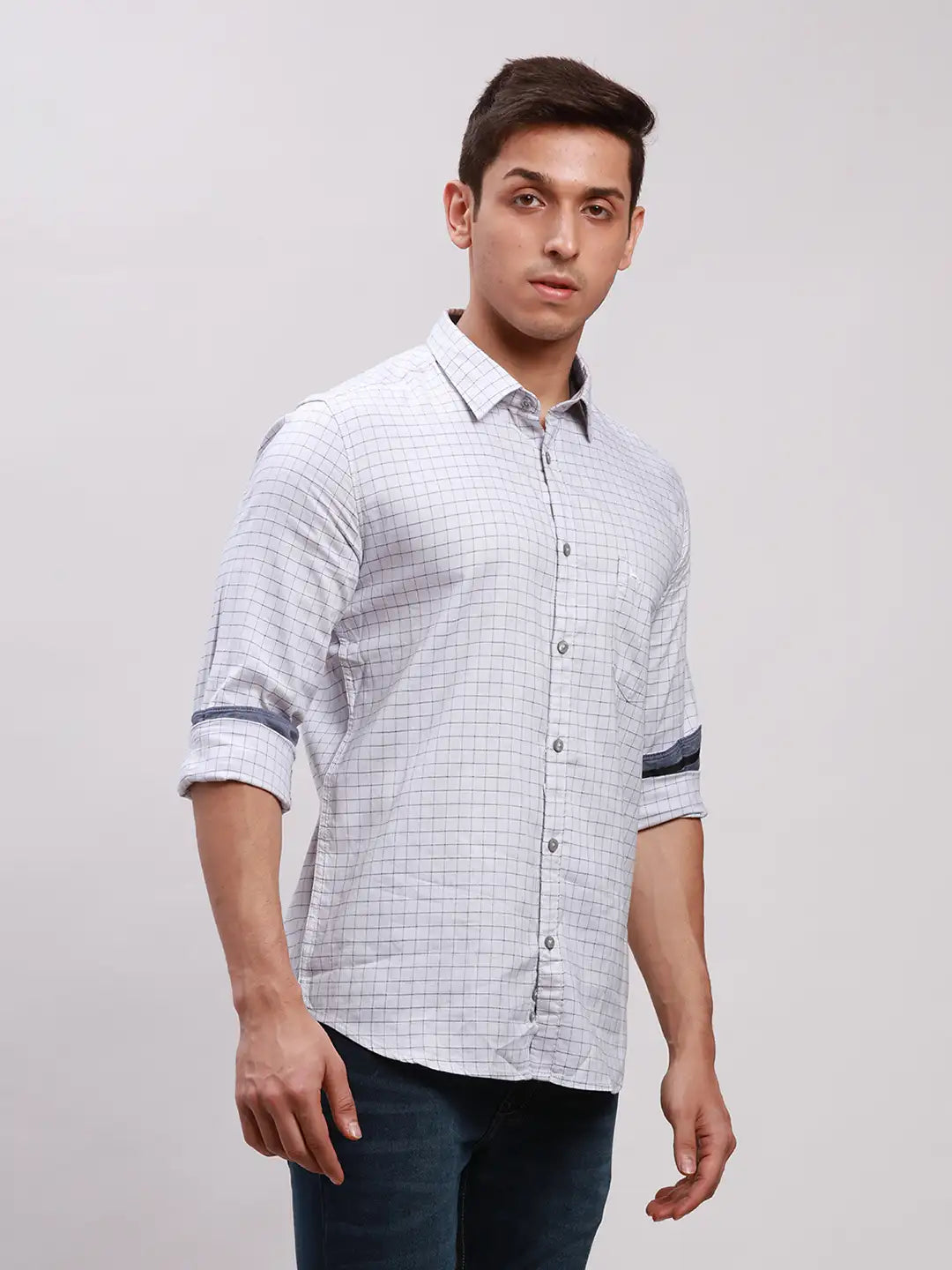 Men Blue Slim Fit Solid Cotton Full Sleeve Cut Away Collar Shirts