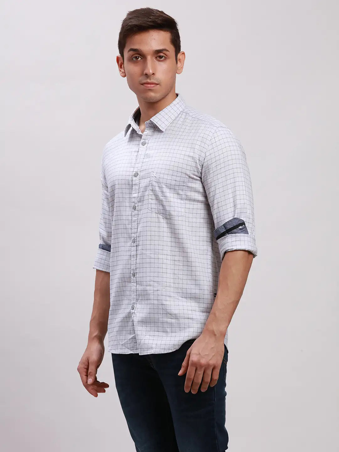 Men Blue Slim Fit Solid Cotton Full Sleeve Cut Away Collar Shirts