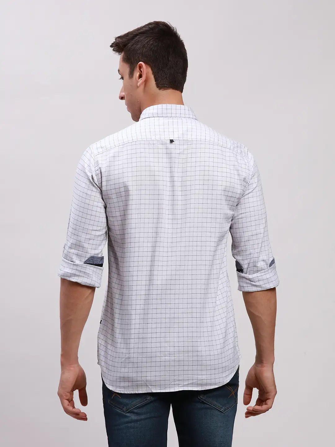 Men Blue Slim Fit Solid Cotton Full Sleeve Cut Away Collar Shirts