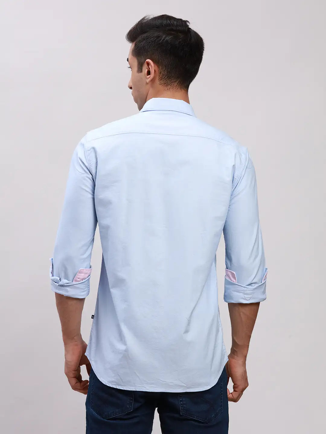 Men Blue Slim Fit Solid Cotton Full Sleeve Cut Away Collar Shirts ...