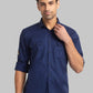 Parx Men Blue Slim Fit Checks Cotton Full Sleeve Cutaway Collar Shirts