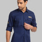 Parx Men Blue Slim Fit Checks Cotton Full Sleeve Cutaway Collar Shirts