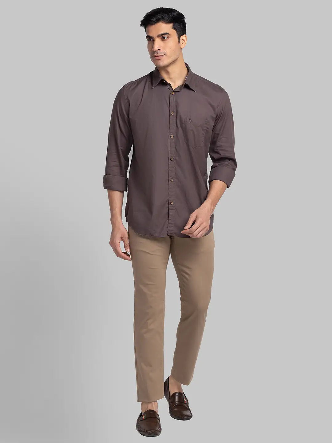 Men Brown Slim Fit Solid Cotton Full Sleeve Shirts – MyRaymond