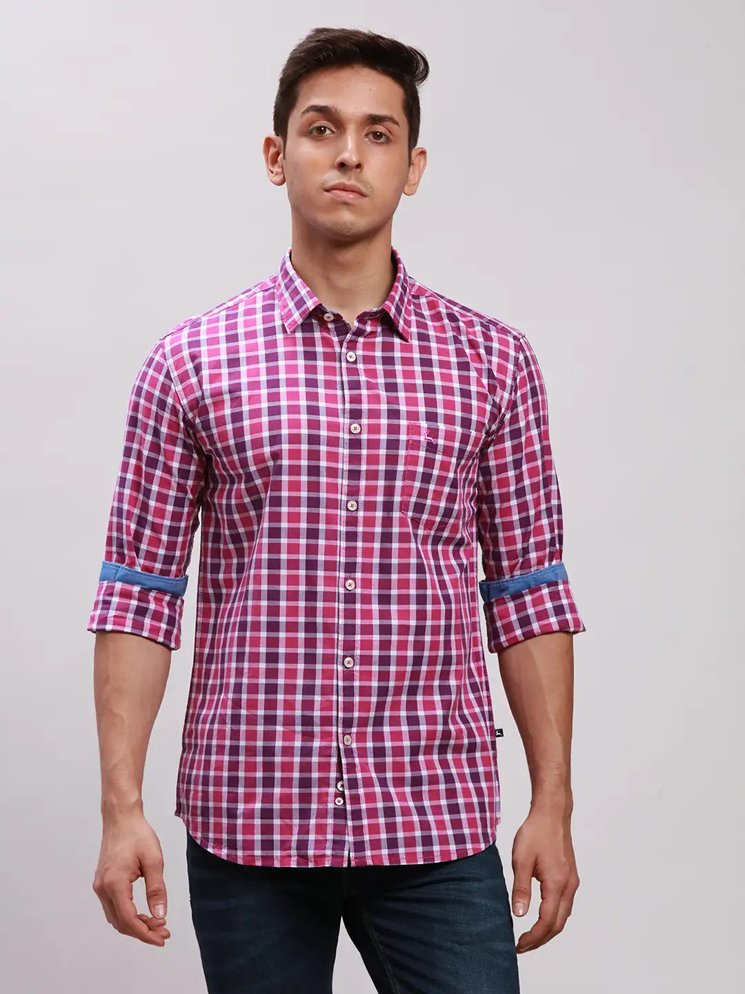 Parx Men Blue Stripe Slim Fit Cotton Shirt