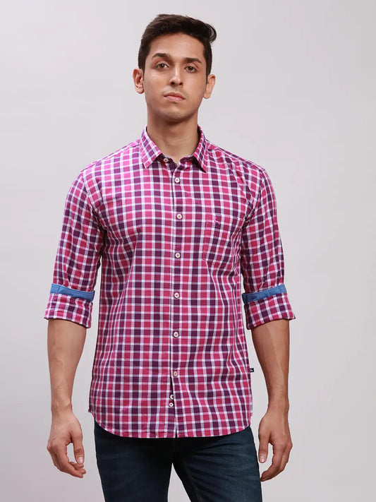 Parx Men Blue Stripe Slim Fit Cotton Shirt