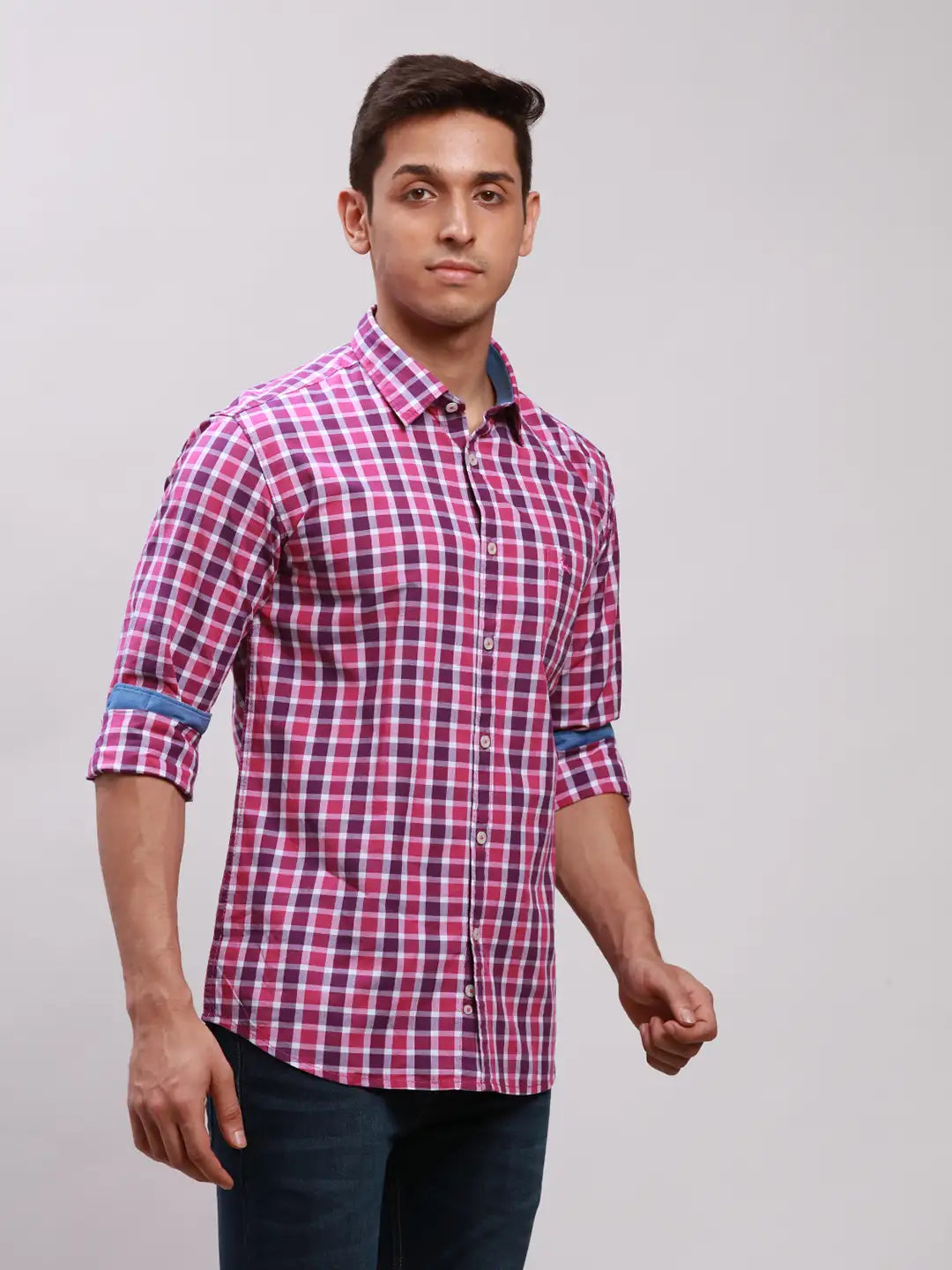 Parx Men Blue Stripe Slim Fit Cotton Shirt