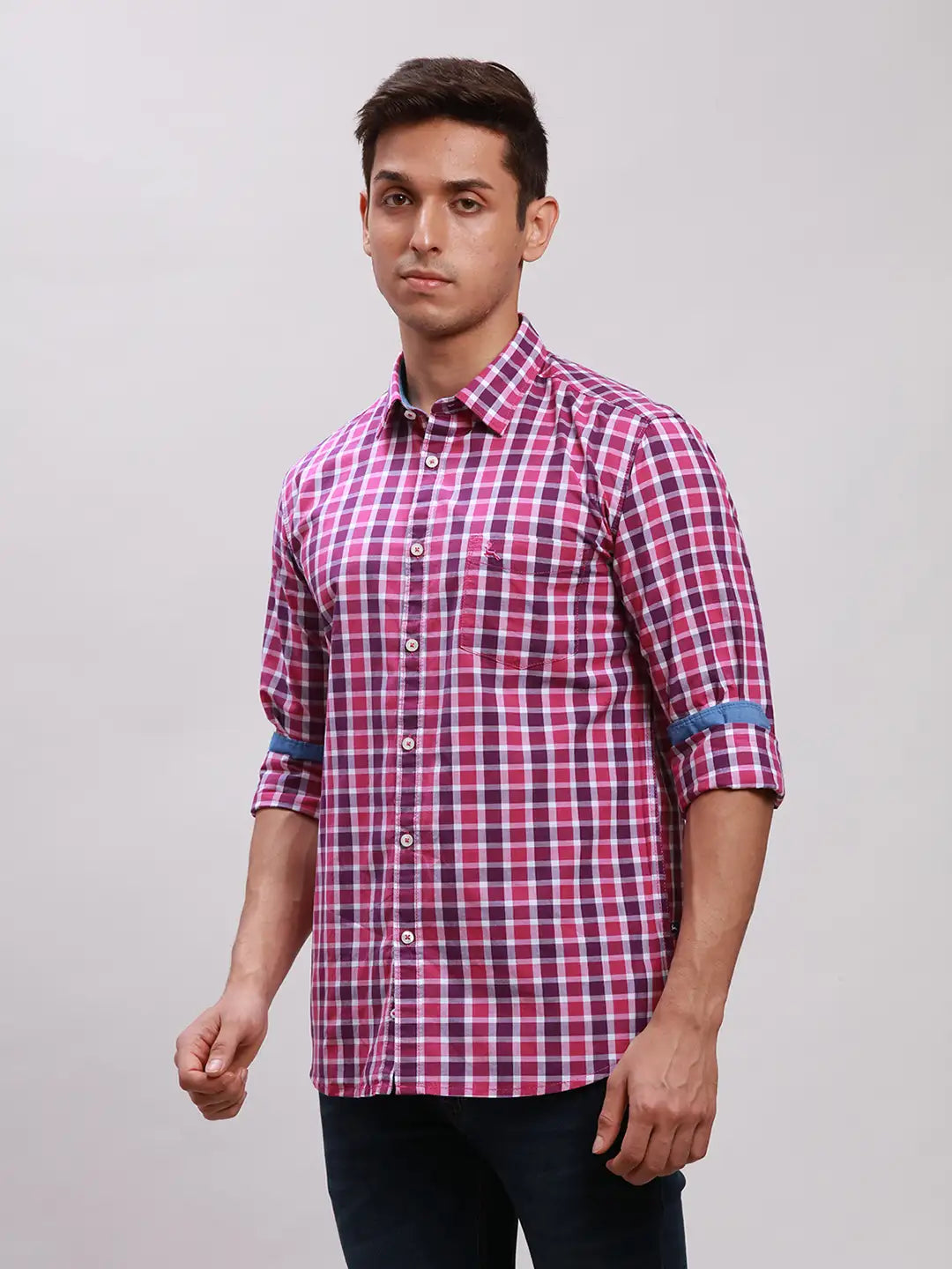 Parx Men Blue Stripe Slim Fit Cotton Shirt