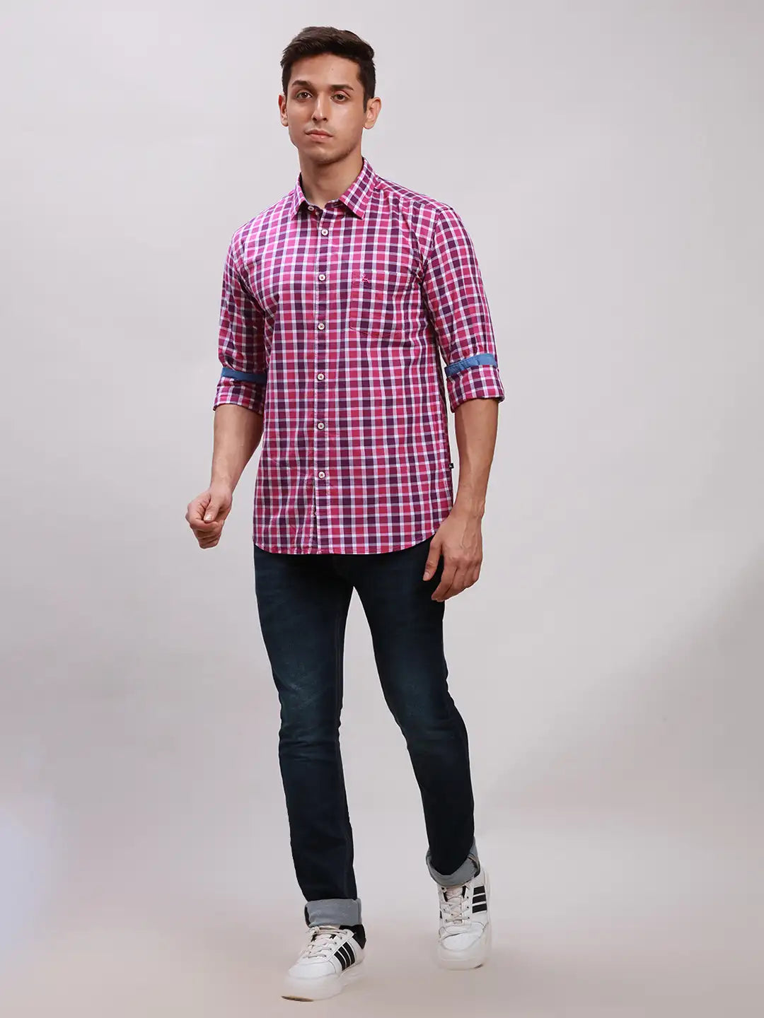Parx Men Blue Stripe Slim Fit Cotton Shirt