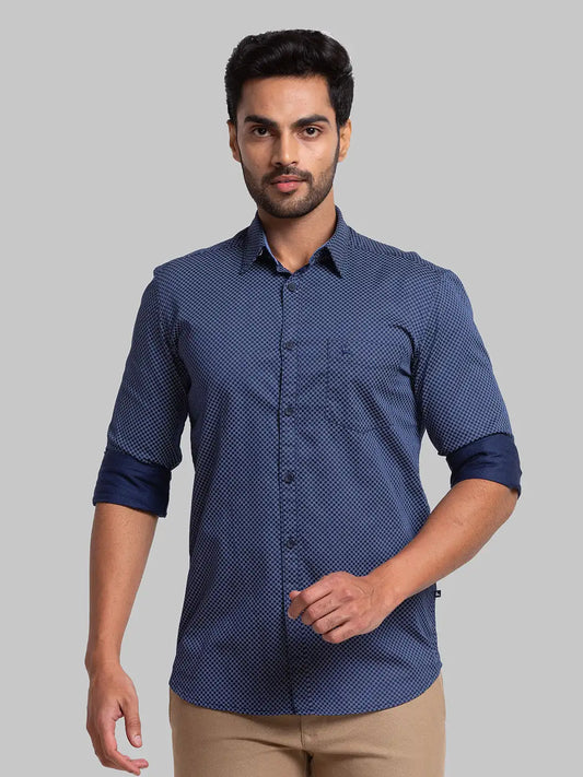 Men Slim Fit Dark Blue Shirt