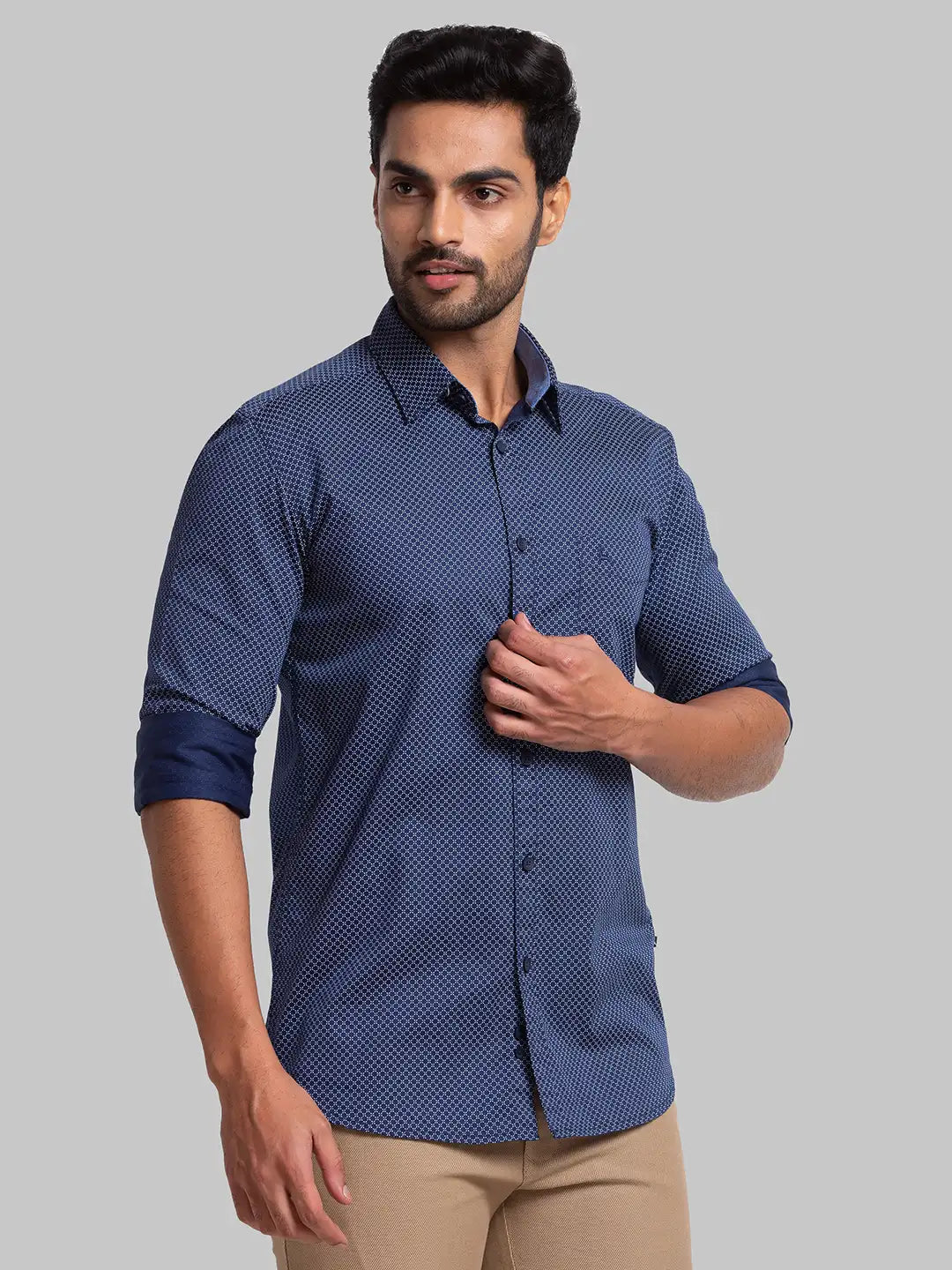 Men Slim Fit Dark Blue Shirt
