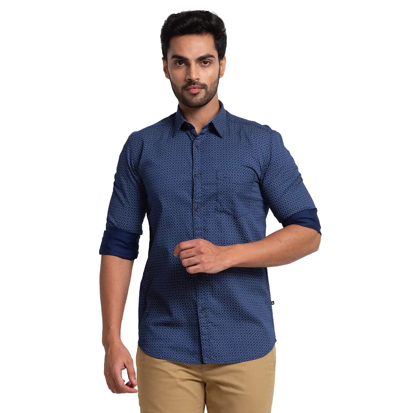 Men Slim Fit Dark Blue Shirt