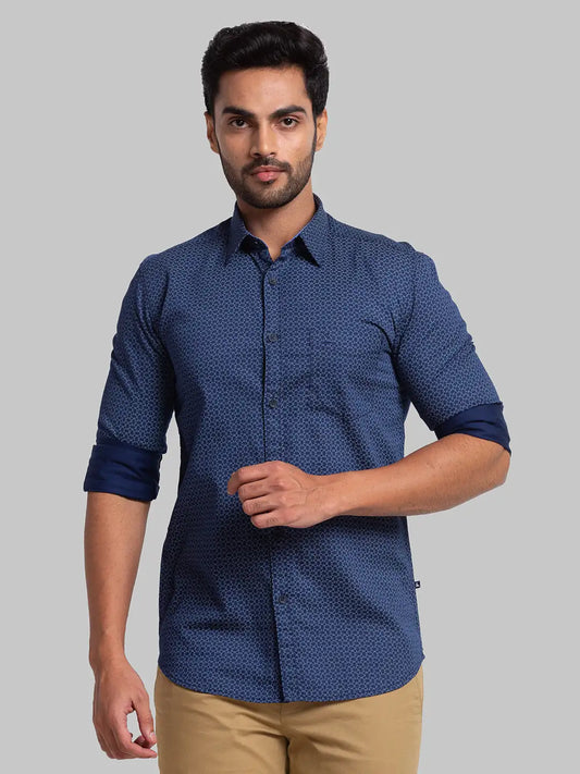 Men Slim Fit Dark Blue Shirt