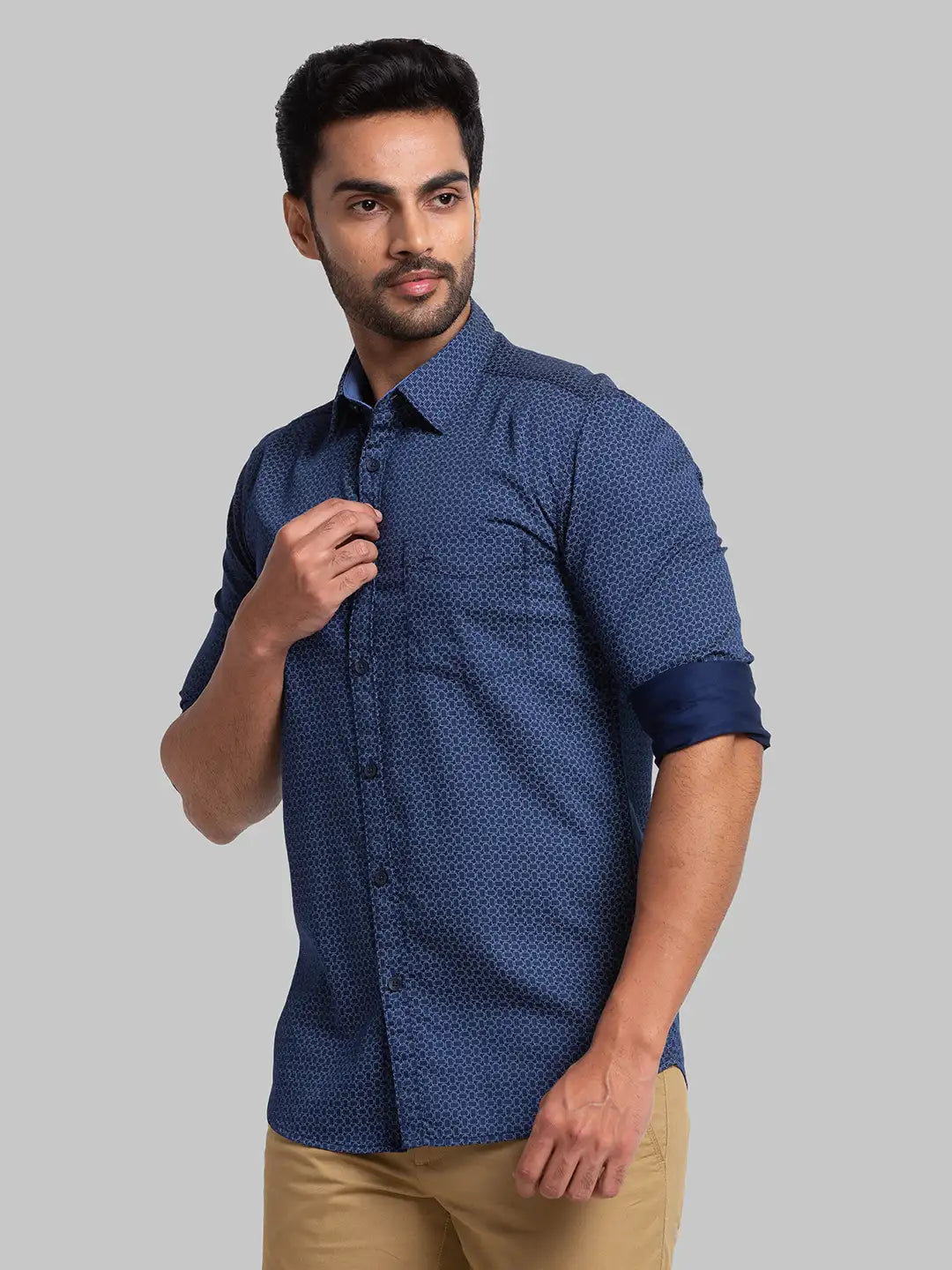 Men Slim Fit Dark Blue Shirt