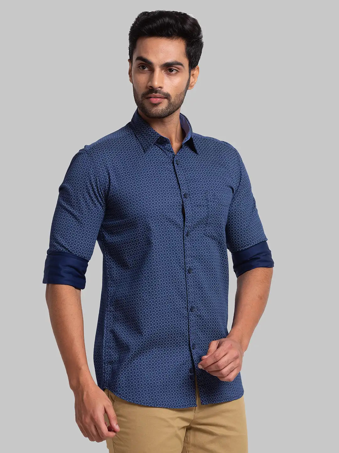 Men Slim Fit Dark Blue Shirt