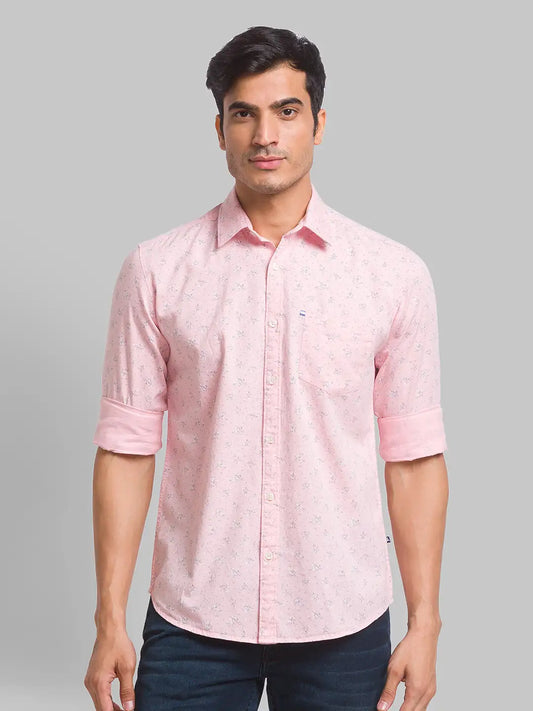 Parx Men Orange Checks Slim Fit Cotton Full Sleeve Cut Away Collar Shirt
