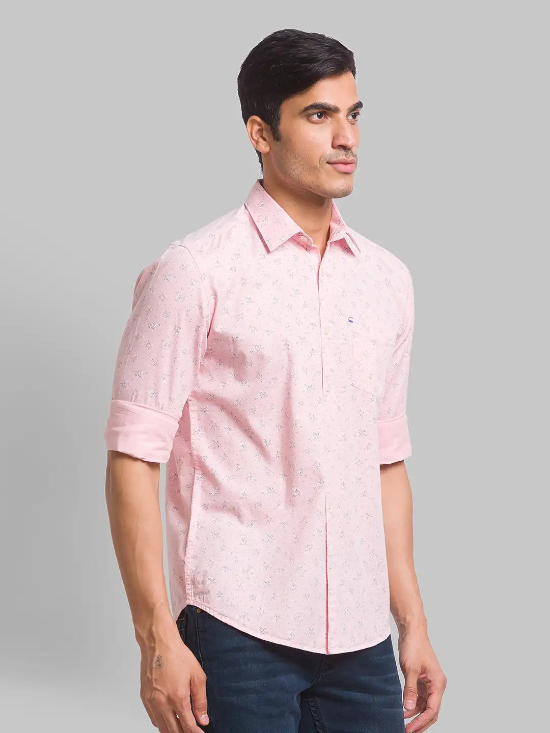 Parx Men Orange Checks Slim Fit Cotton Full Sleeve Cut Away Collar Shirt