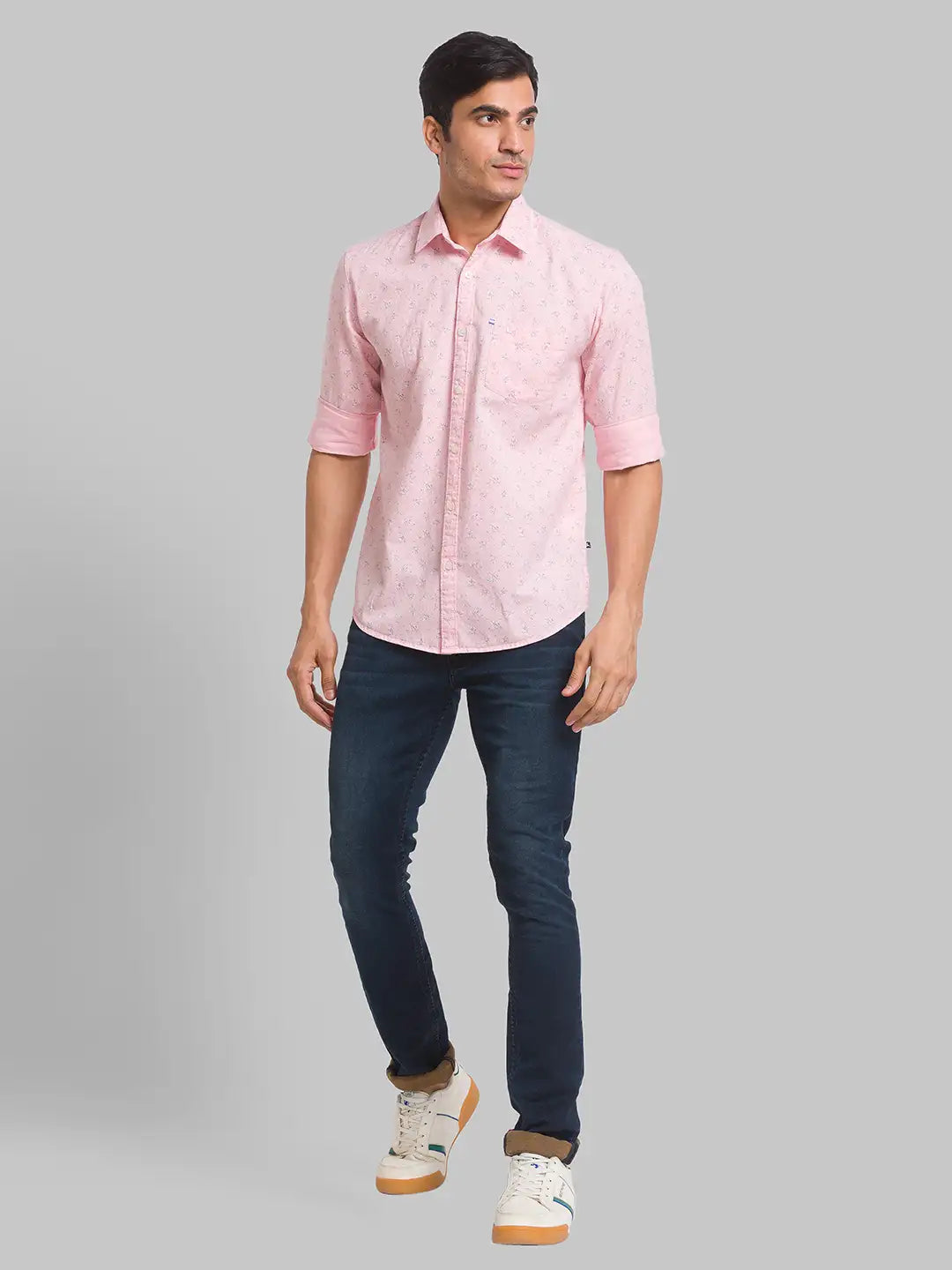 Parx Men Orange Checks Slim Fit Cotton Full Sleeve Cut Away Collar Shirt