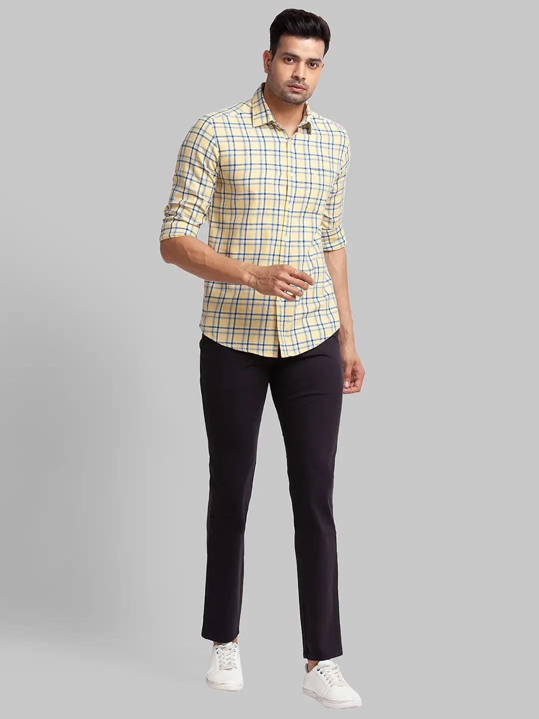 Parx Men Yellow Printed Slim Fit Cotton Full Sleeve Cut Away Collar Shirt