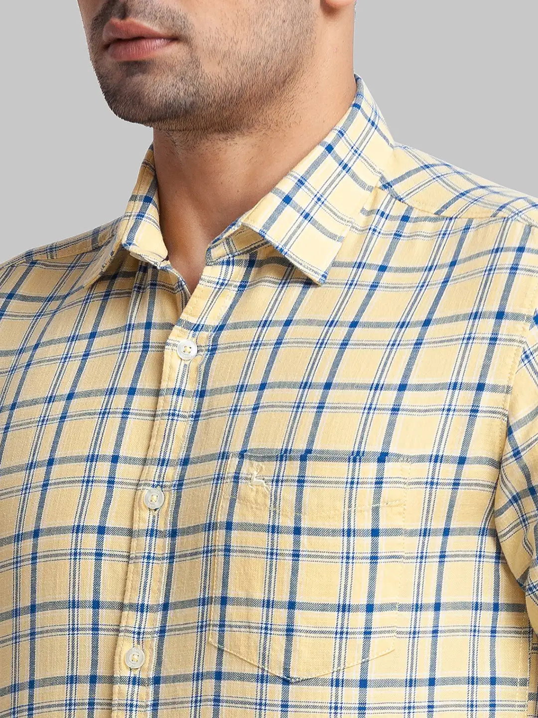 Parx Men Yellow Printed Slim Fit Cotton Full Sleeve Cut Away Collar Shirt
