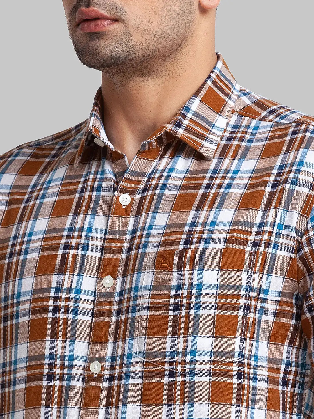 Men Brown Slim Fit Checks Cotton Full Sleeve Shirts – MyRaymond