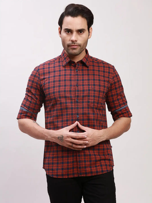 Parx Men Blue Checks Slim Fit Cotton Full Sleeve Shirts
