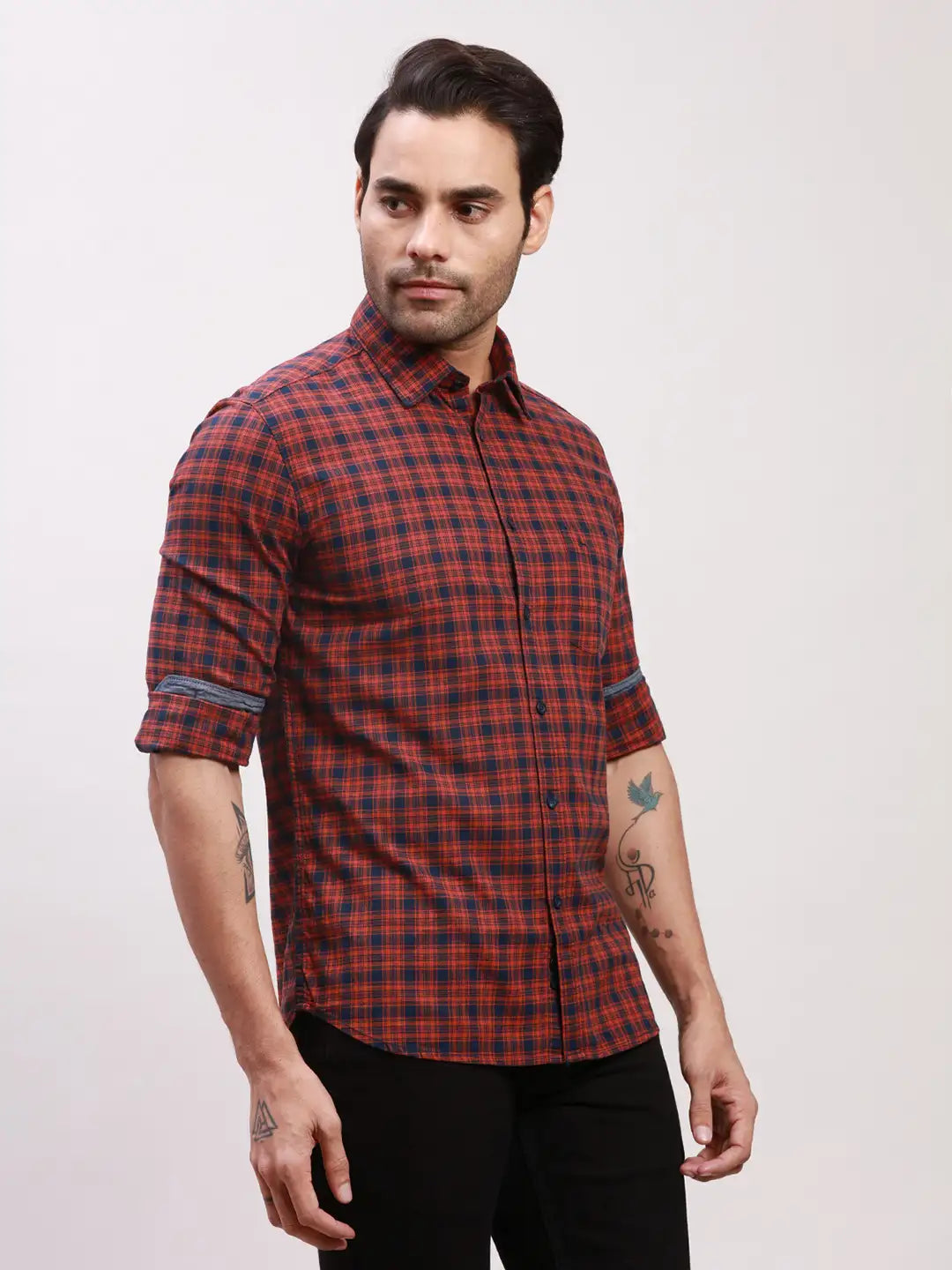 Parx Men Blue Checks Slim Fit Cotton Full Sleeve Shirts