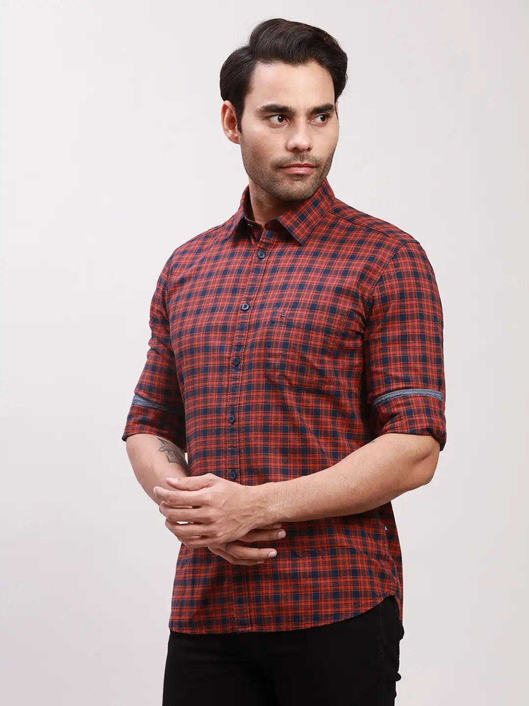 Parx Men Blue Checks Slim Fit Cotton Full Sleeve Shirts