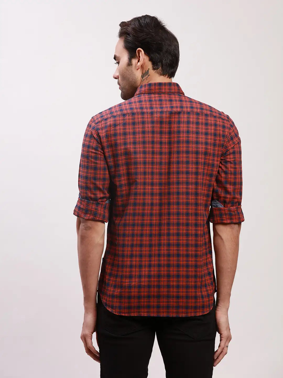 Parx Men Blue Checks Slim Fit Cotton Full Sleeve Shirts