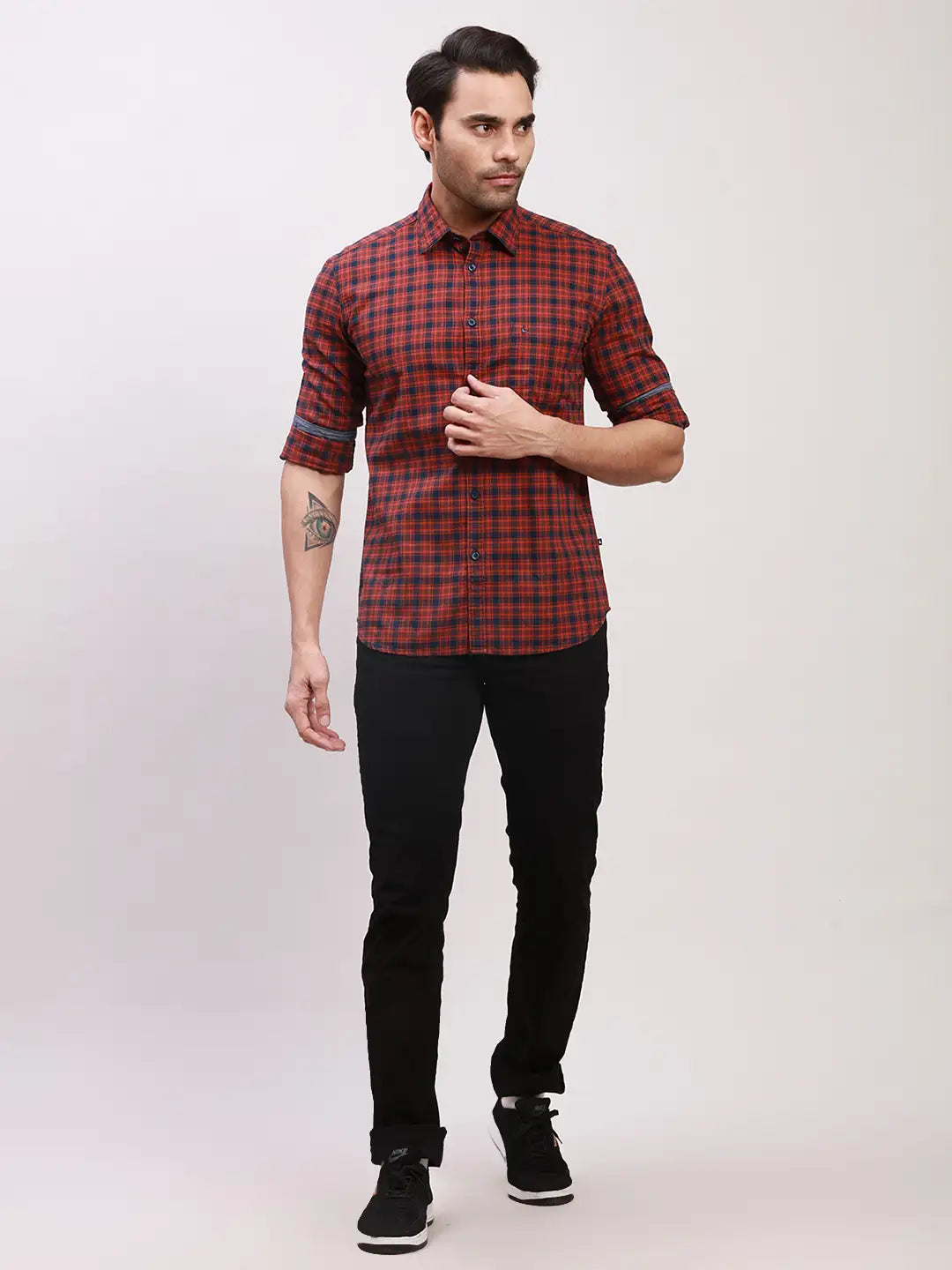 Parx Men Blue Checks Slim Fit Cotton Full Sleeve Shirts