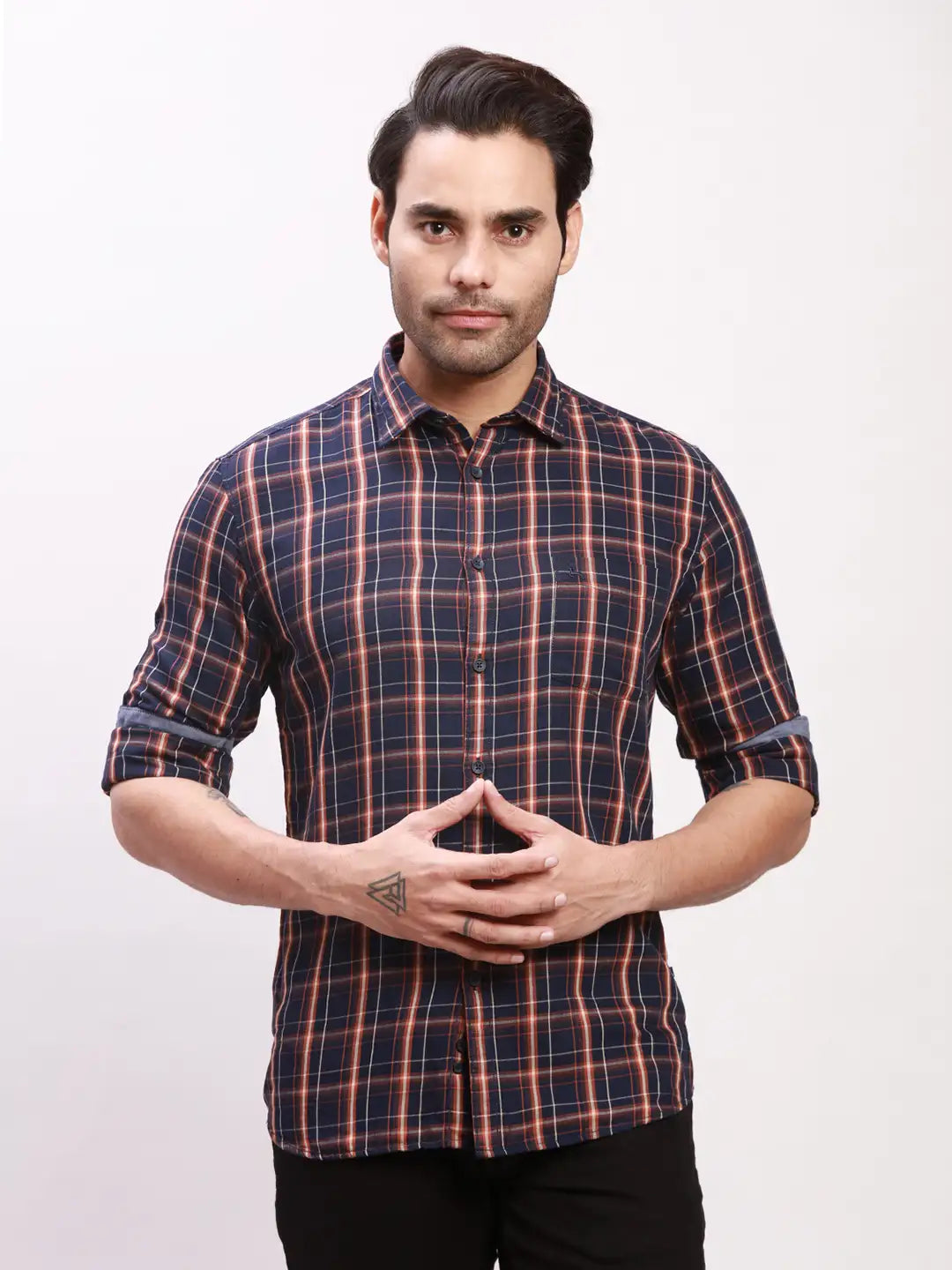 Parx Men Orange Print Slim Fit Cotton Full Sleeve Shirts