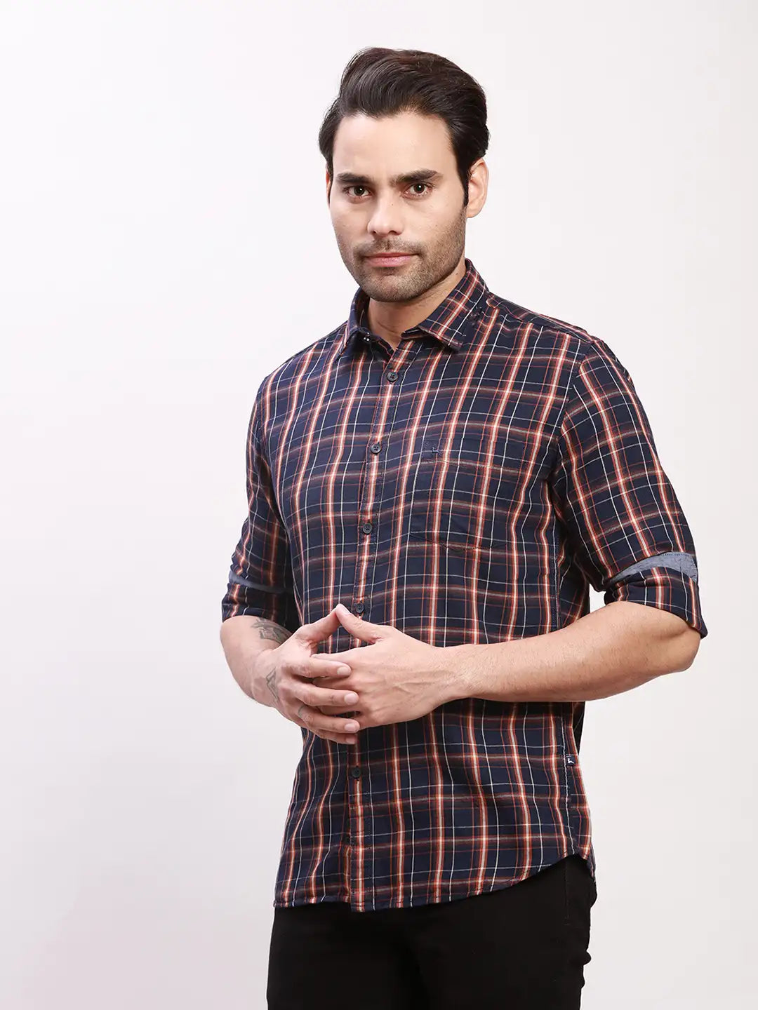 Parx Men Orange Print Slim Fit Cotton Full Sleeve Shirts