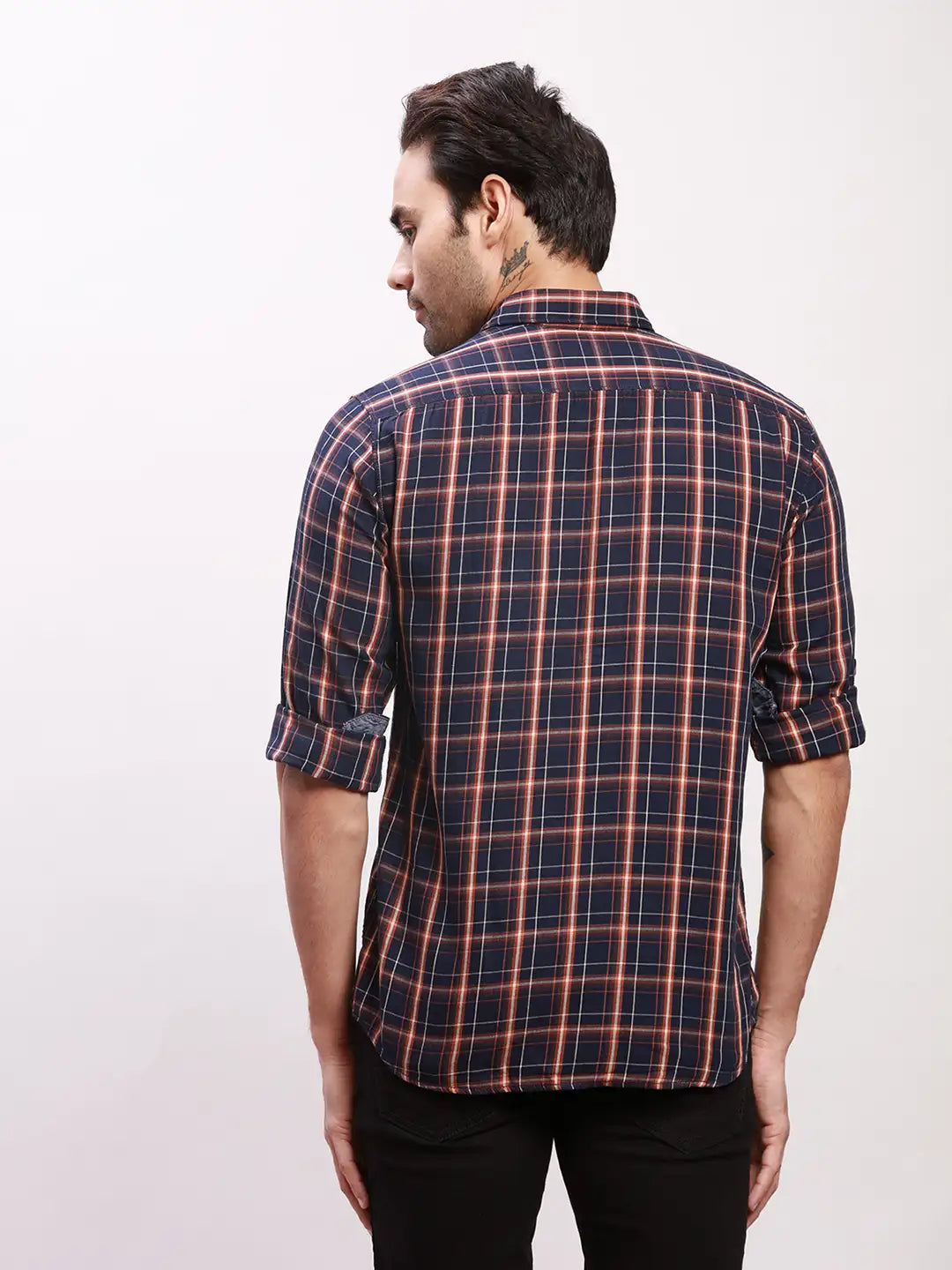 Parx Men Orange Print Slim Fit Cotton Full Sleeve Shirts