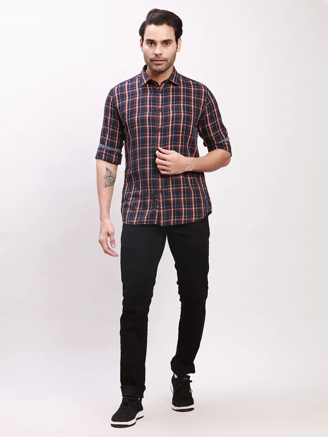 Parx Men Orange Print Slim Fit Cotton Full Sleeve Shirts