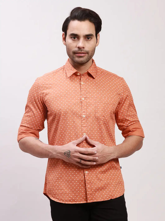 Parx Men Green Print Slim Fit Cotton Full Sleeve Shirts