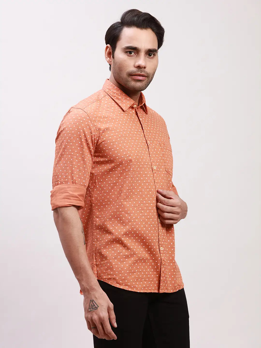 Parx Men Green Print Slim Fit Cotton Full Sleeve Shirts
