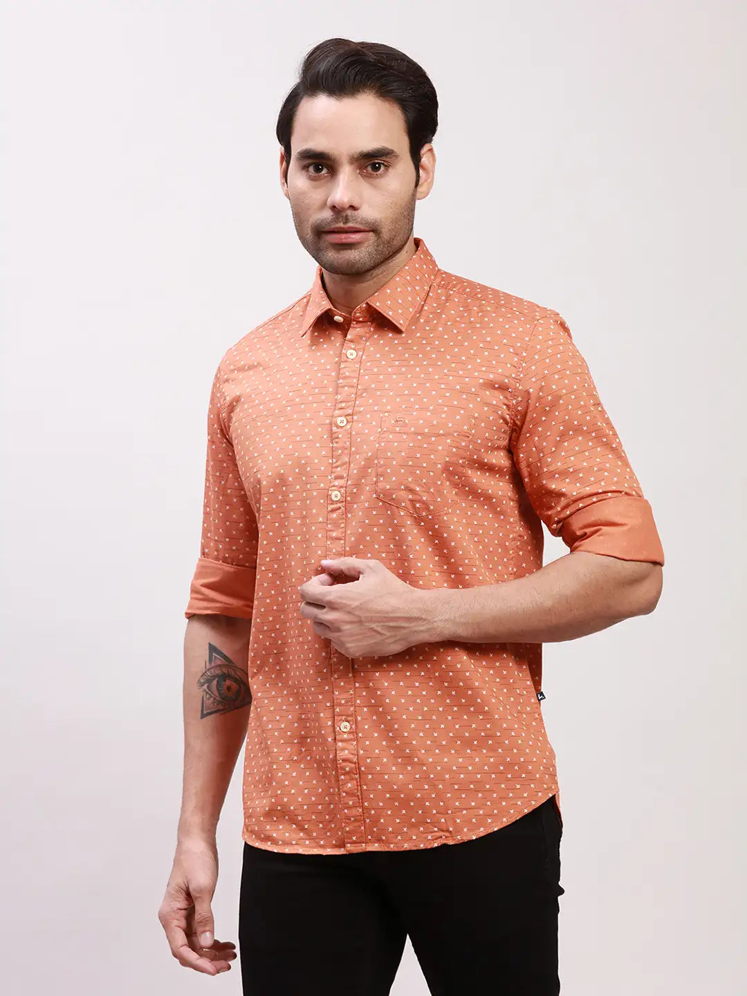 Parx Men Green Print Slim Fit Cotton Full Sleeve Shirts