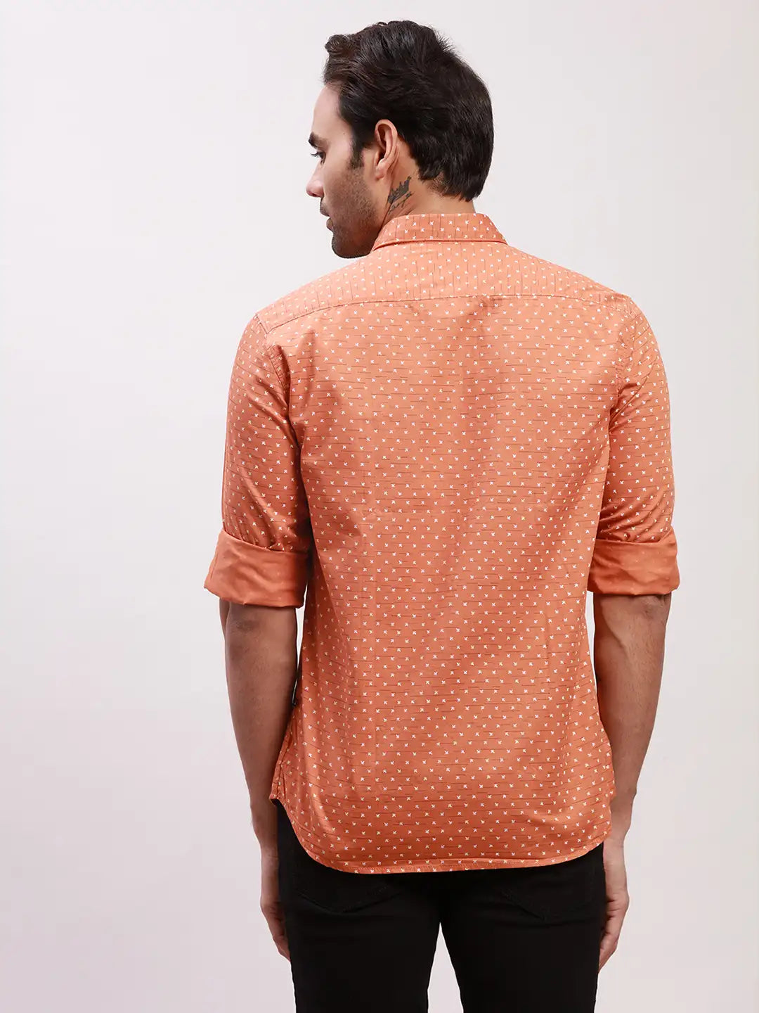 Parx Men Green Print Slim Fit Cotton Full Sleeve Shirts