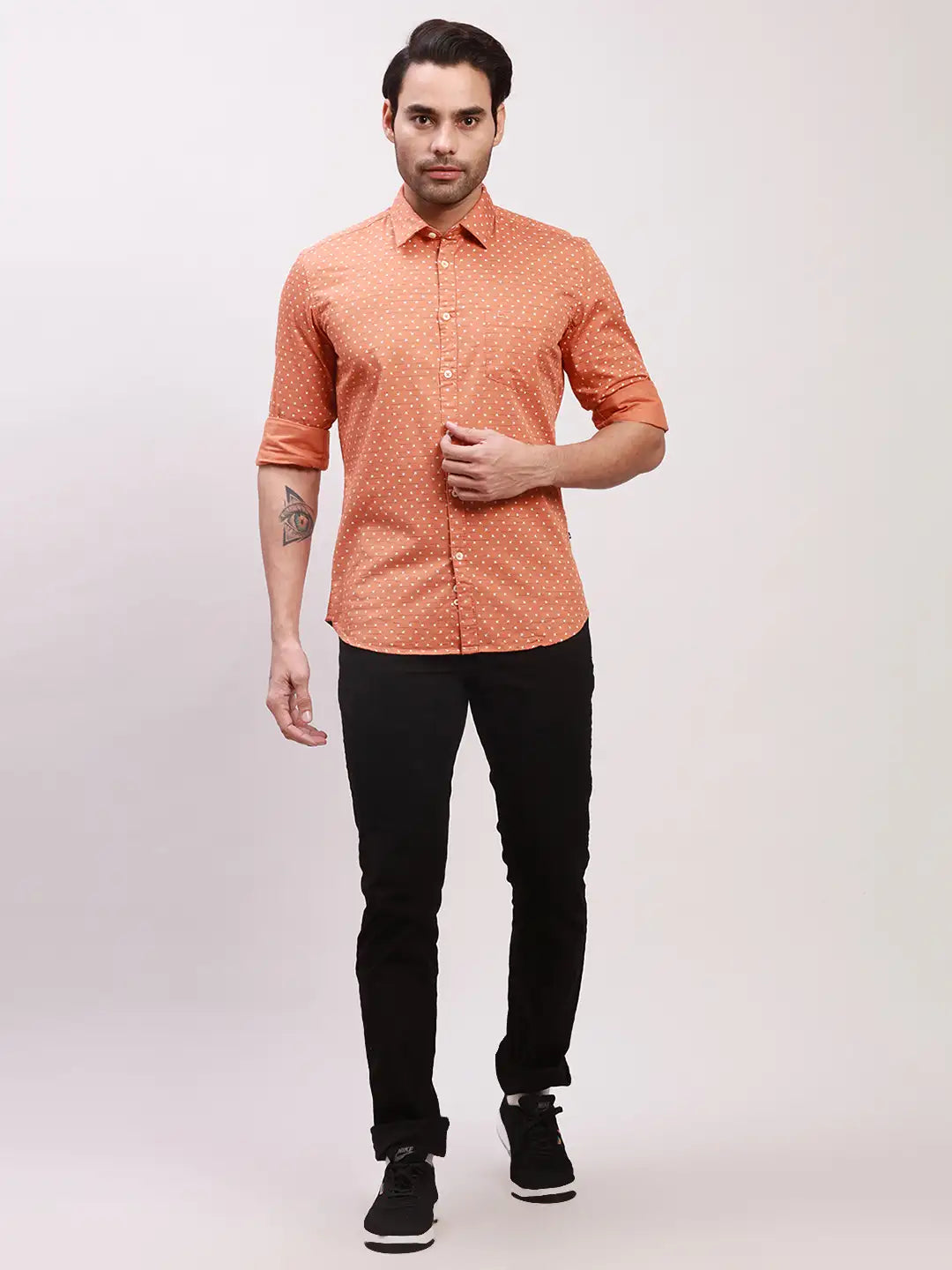 Parx Men Green Print Slim Fit Cotton Full Sleeve Shirts