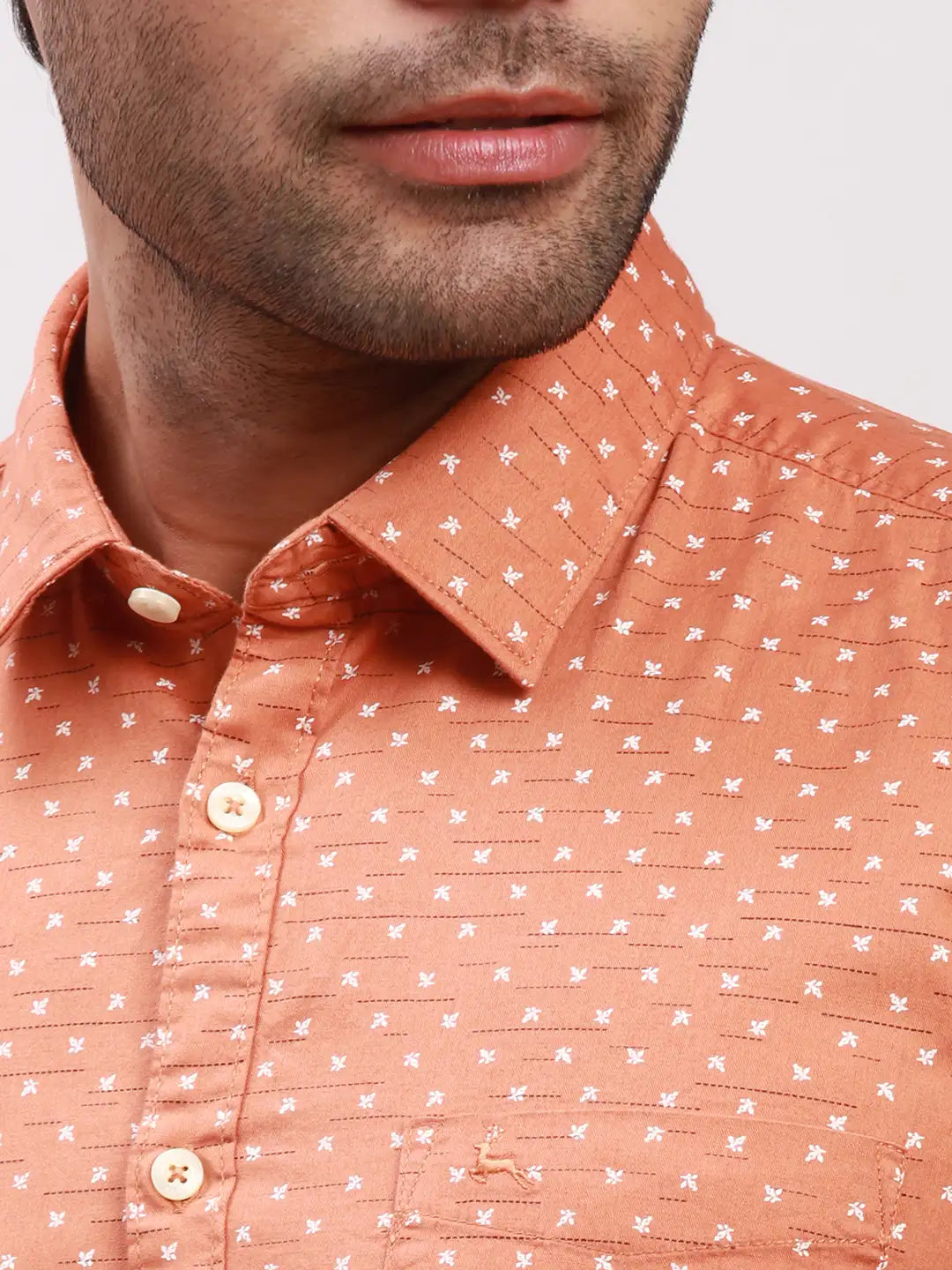 Parx Men Green Print Slim Fit Cotton Full Sleeve Shirts