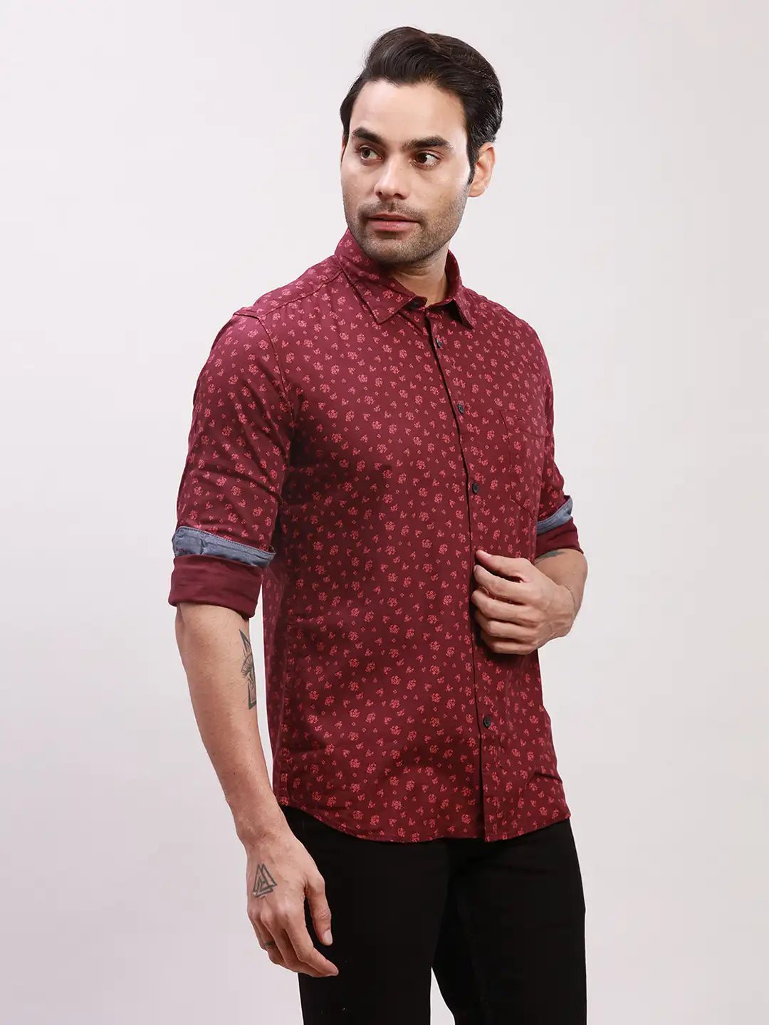 Parx Men Blue Print Slim Fit Cotton Full Sleeve Shirts