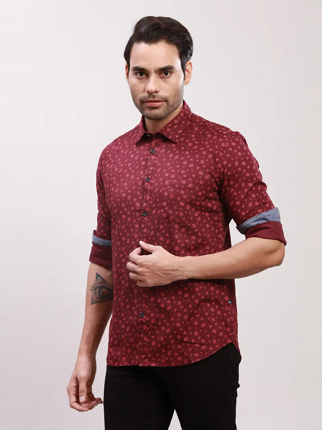 Parx Men Blue Print Slim Fit Cotton Full Sleeve Shirts