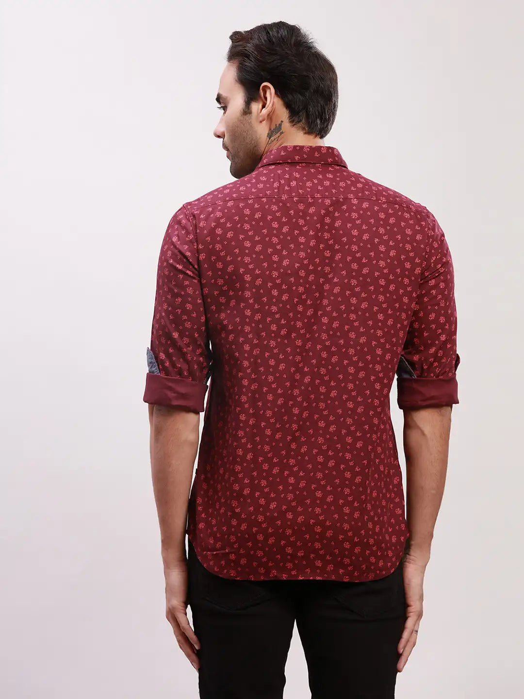 Parx Men Blue Print Slim Fit Cotton Full Sleeve Shirts