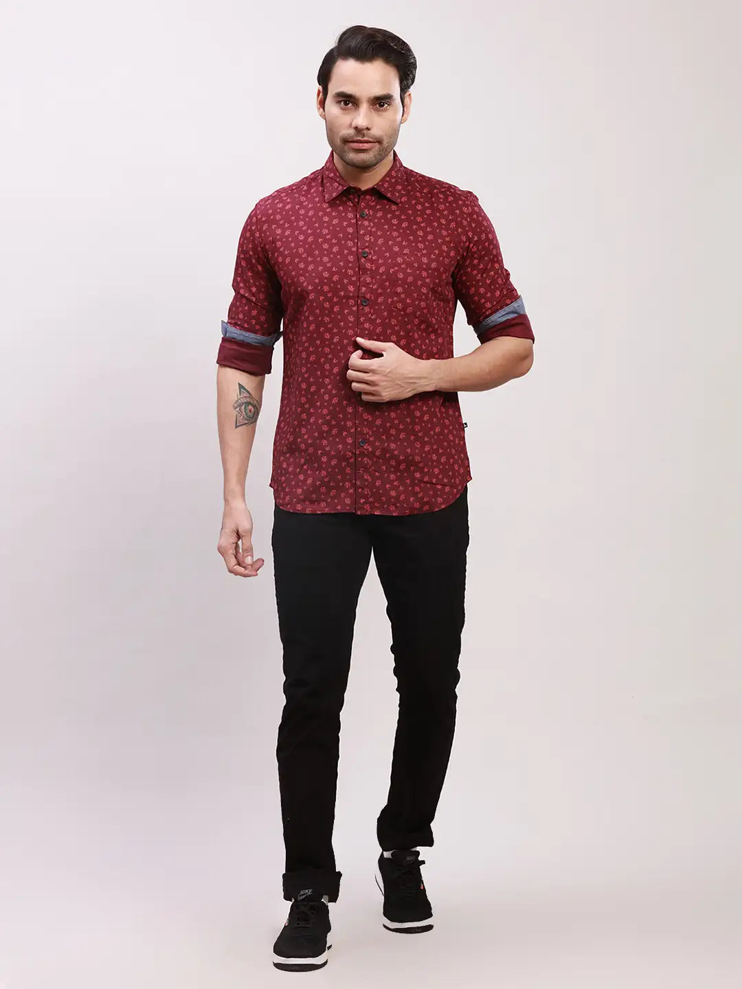 Parx Men Blue Print Slim Fit Cotton Full Sleeve Shirts