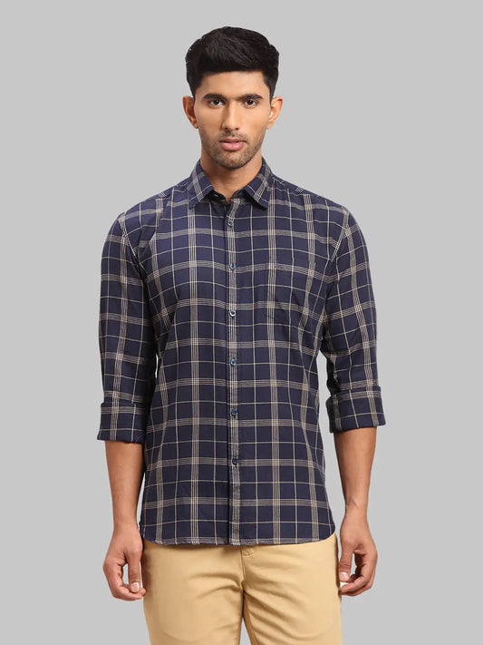 Parx Men Brown Slim Fit Checks Cotton Full Sleeve Cutaway Collar Shirts