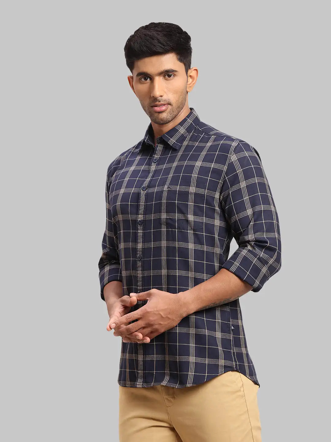 Parx Men Brown Slim Fit Checks Cotton Full Sleeve Cutaway Collar Shirts