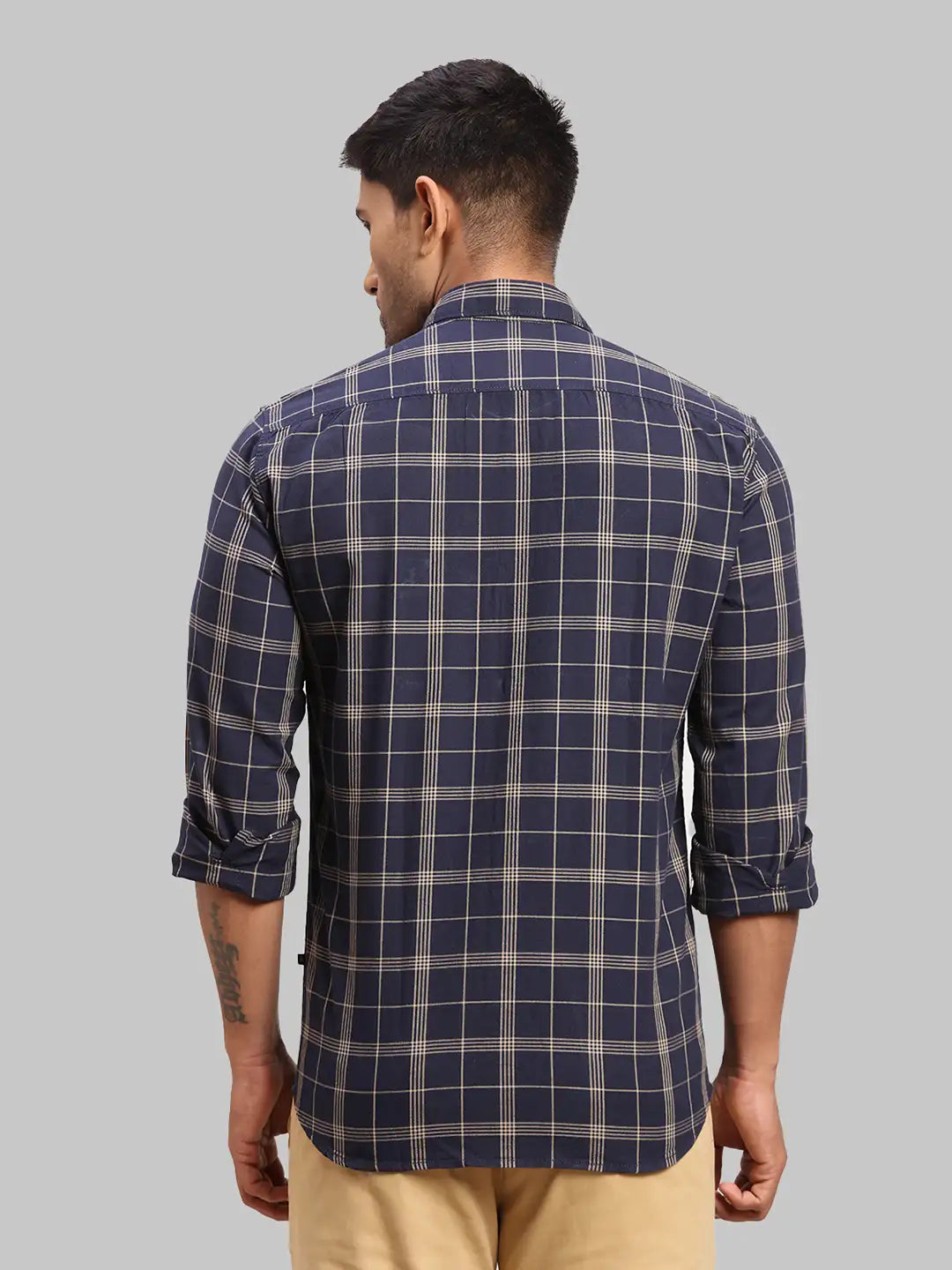 Parx Men Brown Slim Fit Checks Cotton Full Sleeve Cutaway Collar Shirts