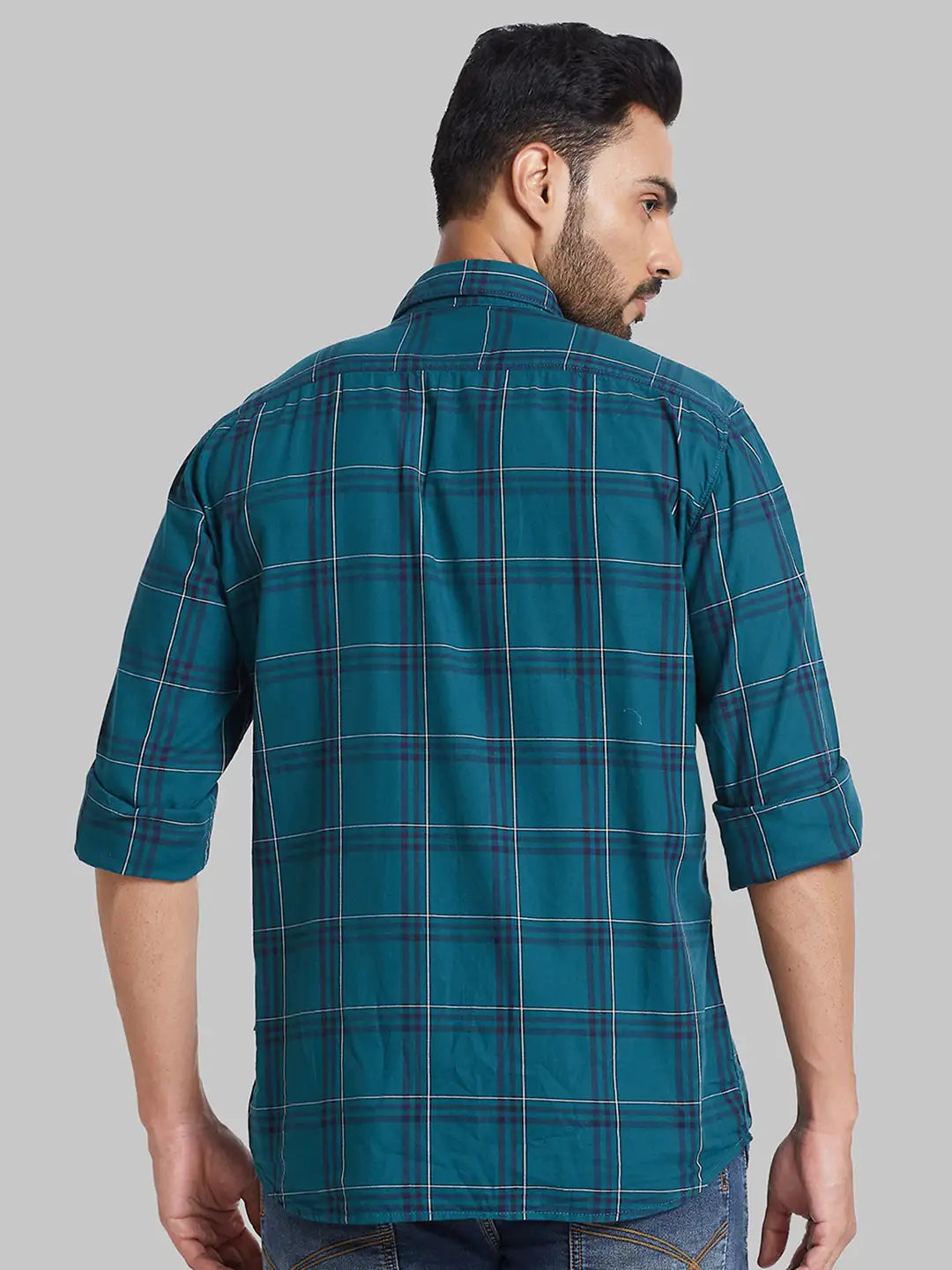 Men Green Slim Fit Checks  Cotton Full Sleeve Cutaway Collar Shirts