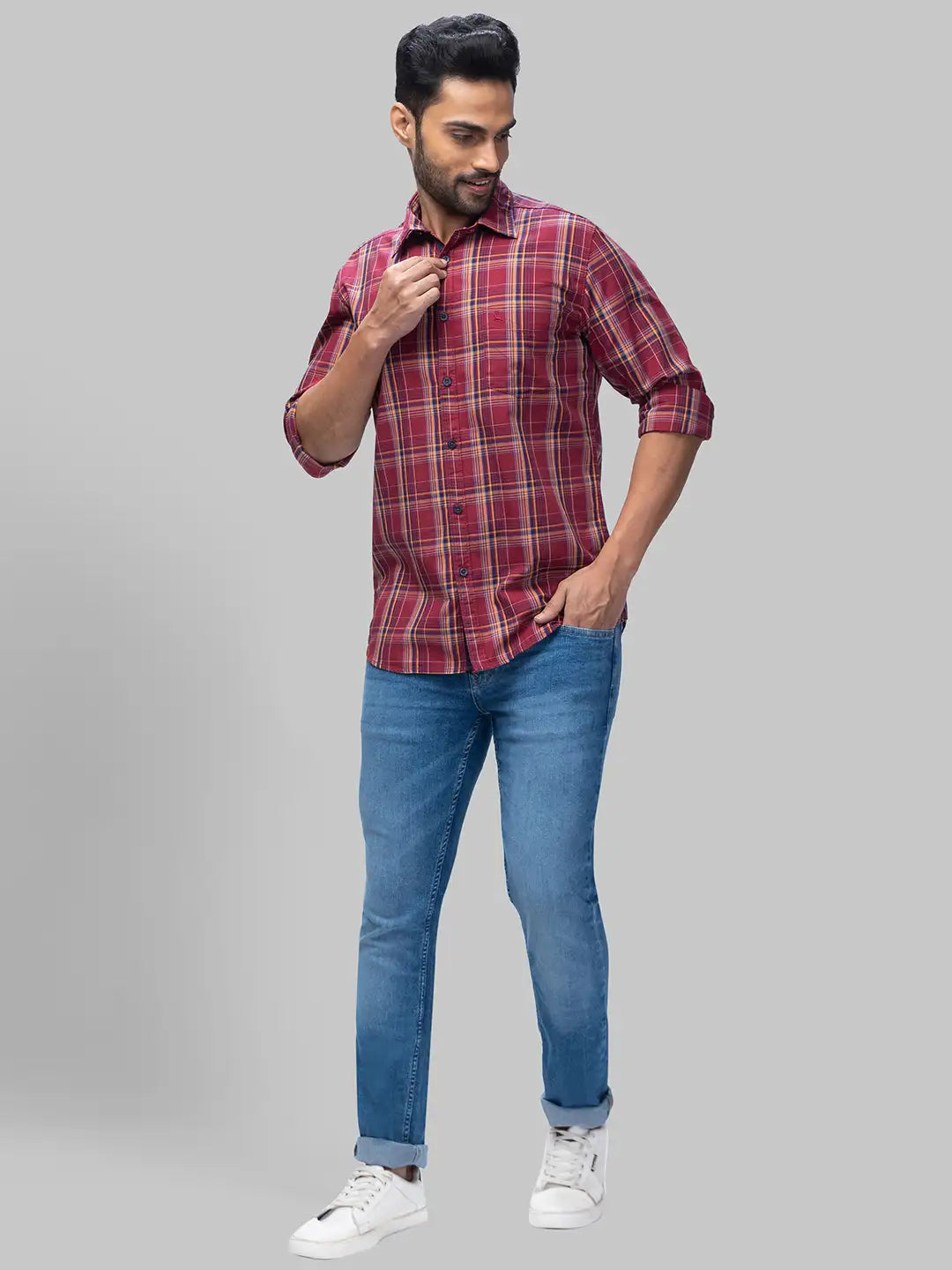 Men Slim Fit Medium Blue Shirt