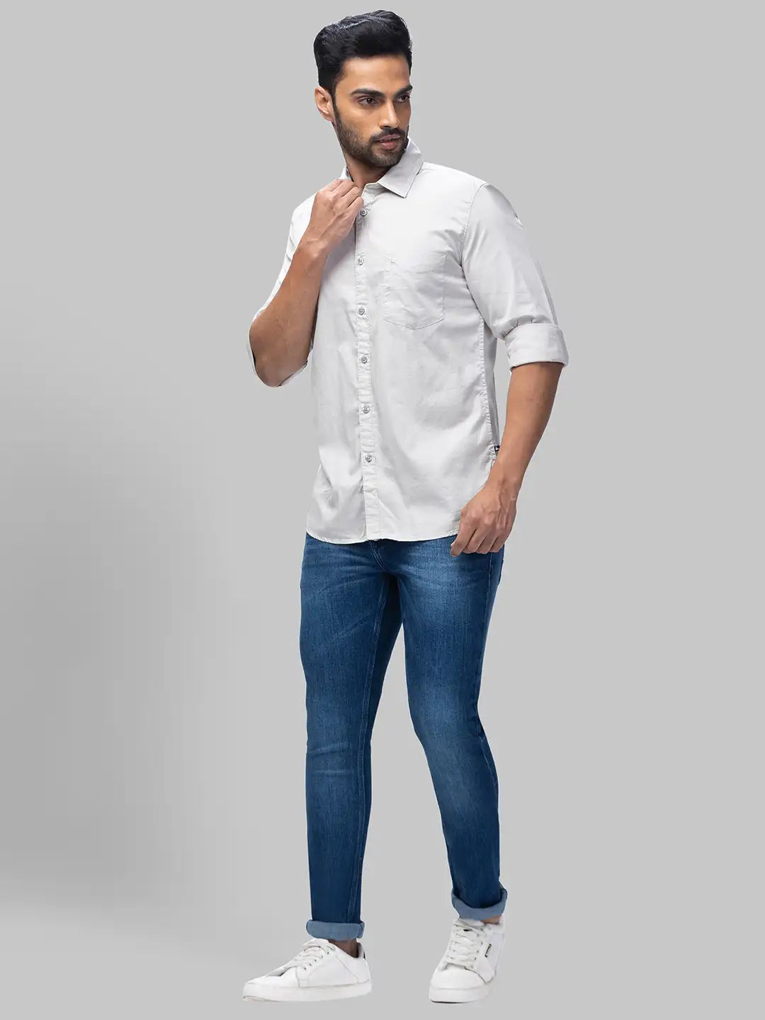 Men Slim Fit Medium Blue Shirt