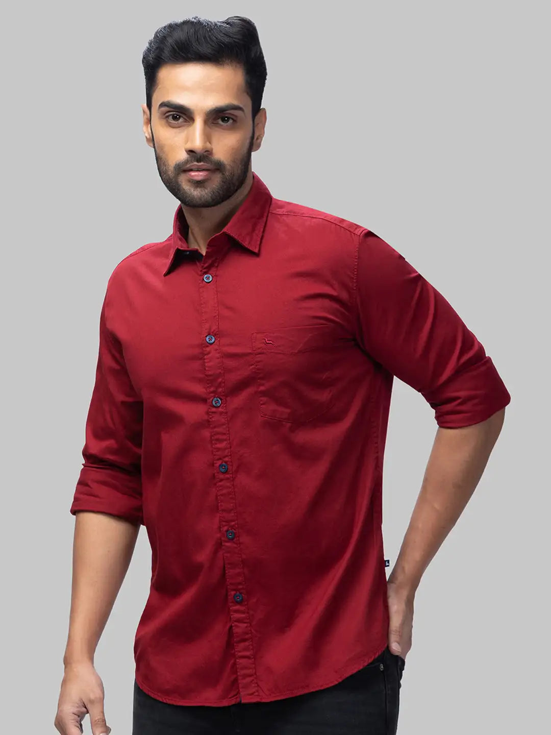 Men Blue Slim Fit Print  Cotton Full Sleeve Cutaway Collar Shirts